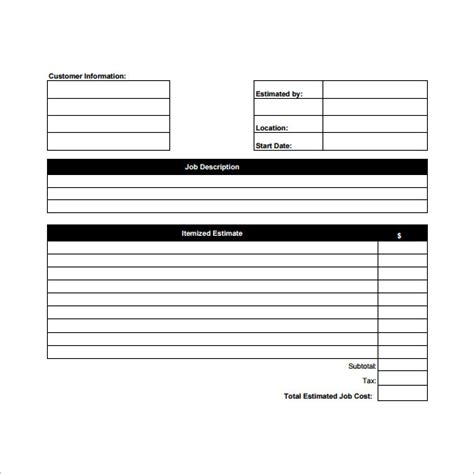 Estimate Template Google Sheets