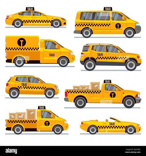 Different taxi types flat vector collection. Automobile taxi for passenger, illustration taxi ...