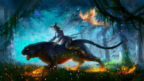 Lion Warrior Girl In Magical Forest For Hunt 4k Wallpaper,HD Artist Wallpapers,4k Wallpapers ...