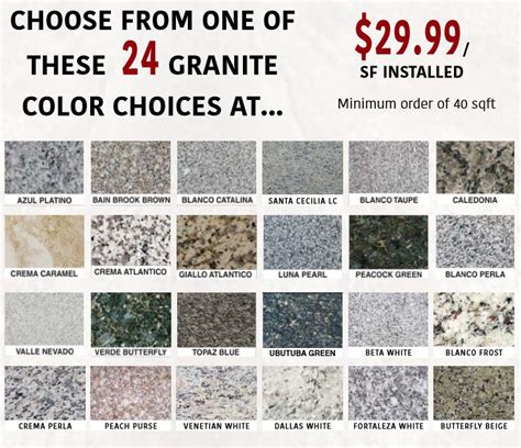 Granite Countertops Color Chart