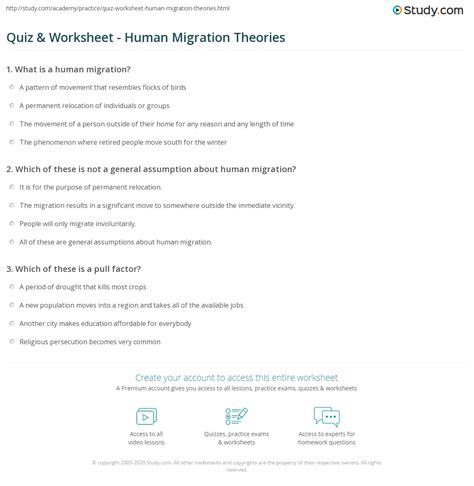 Quiz & Worksheet - Human Migration Theories | Study.com