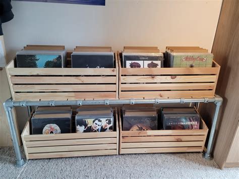 Made my own record storage from IKEA storage crates and scaffolding : r ...