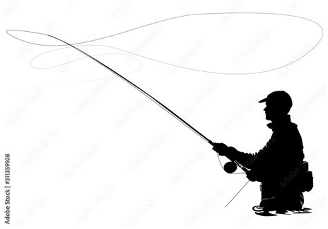 Fly fisherman fishing.clip art black fishing on white background ...