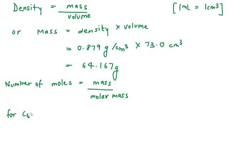 SOLVED: a) Calculate the molar mass of hexane, C6H14 b )How many moles of hexane, C6H14 are in 8 ...