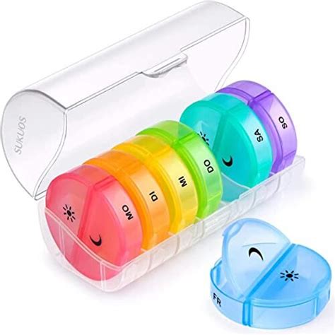 Pill Box 7 Day 2 Times a Day Sukuos Weekly Pill Organiser AM PM BPA Free Tablet Box Large Dosset ...