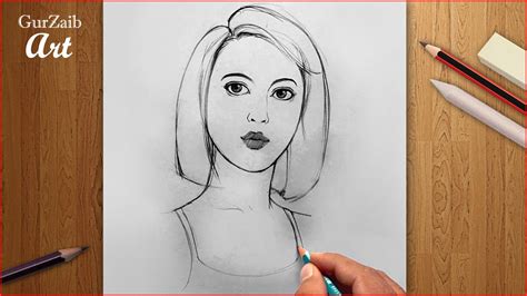 How to draw a girl face with bob haircut || girl drawing tutorial with pencil - step by step ...