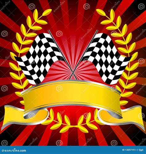 Racing Flags In Red With Wreath And Banner Stock Image - Image: 13697191