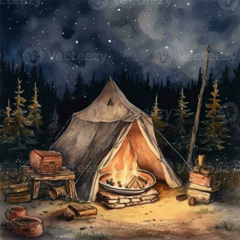 Cozy Campfire Under Starry Night Sky 29971249 Stock Photo at Vecteezy