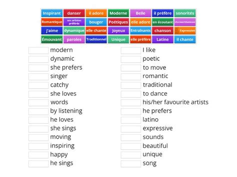 Y8 French speaking singers - Match up