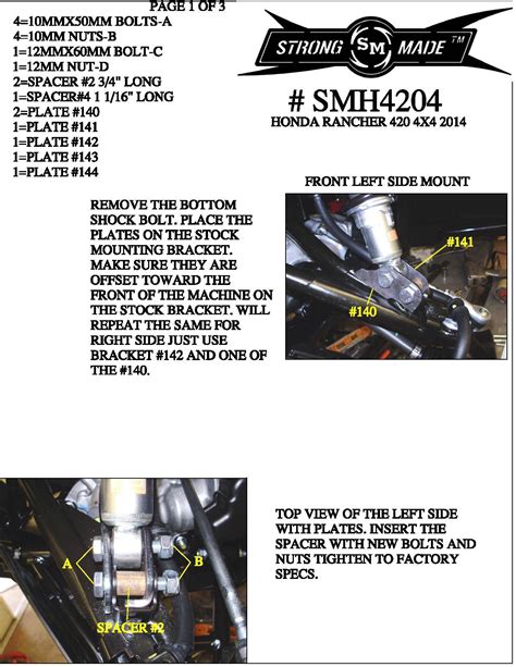 SMH4204 - 2" Lift Kit For Honda Rancher 420 & Foreman 500 2014-2016