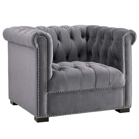 Heritage Upholstered Velvet Armchair - Gray | Grey bedroom with pop of color, Chesterfield style ...