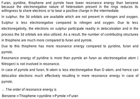 Order of resonance energy in Benzene, pyridine ,pyrrole , thiophene ...