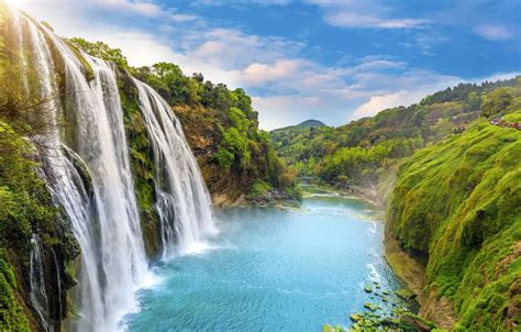 Wallpaper landscape, river, rocks, waterfall, summer, river, landscape, beautiful, waterfall ...