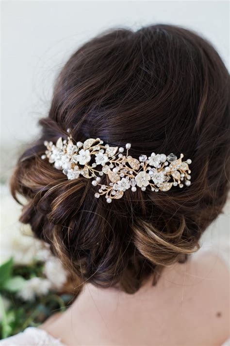 Gold Flower Headpiece, Ivory Flower Hair Vine, Hair Clips Wedding Hair Accessories, Flower ...