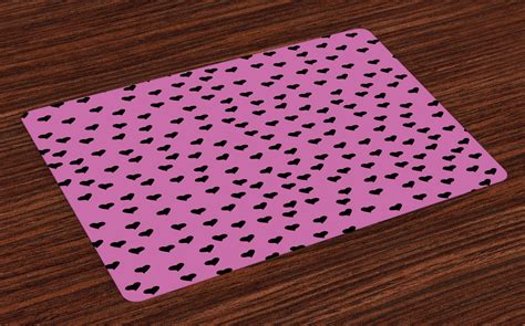 Hot Pink Placemats Set of 4 Valentine's Day Inspired Black Mini Hearts on Fuchsia Backdrop ...