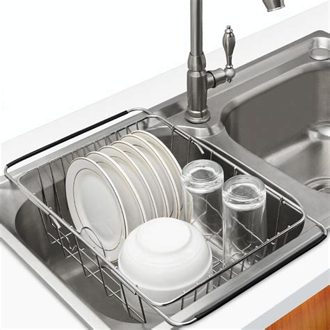 Stainless Steel Adjustable Dish Drying Rack Dish Drainer Storage Holder Over the Sink,In Sink or ...