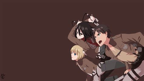 Attack On Titan Armin Arlert Eren Yeager Mikasa Ackerman With Brown ...