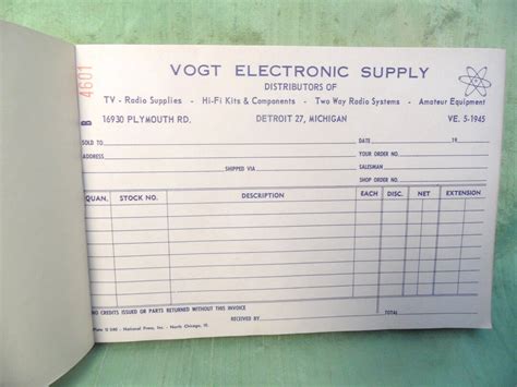 Duplicate Carbon Receipt Book / Vintage, Unused, Numbered Vogt Electronic Supply, Detroit - Etsy