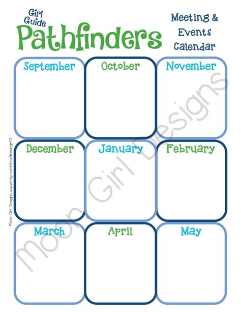 Pathfinder Yearly Calendar Girl Guides Editable Printable PDF | Etsy