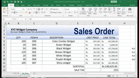 free sales order form template excel download - YouTube