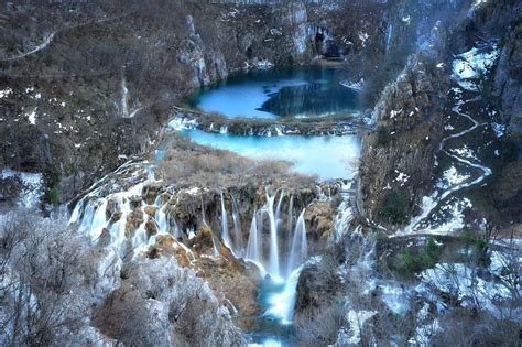 waterfalls of plitvice lake in winter, croatia photo | One Big Photo