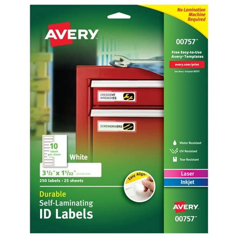 Avery Easy Align Self-Laminating ID Labels, Permanent Adhesive, 1-1/32" x 3-1/2", 250 Labels ...