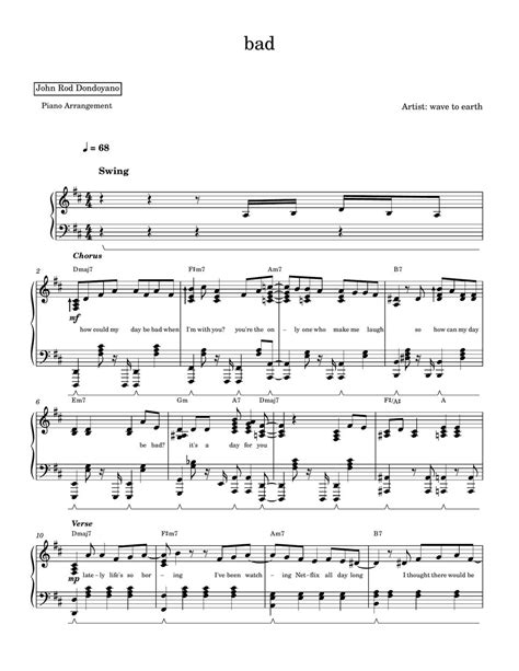 wave to earth - bad (PIANO SHEET) 楽譜 by John Rod Dondoyano