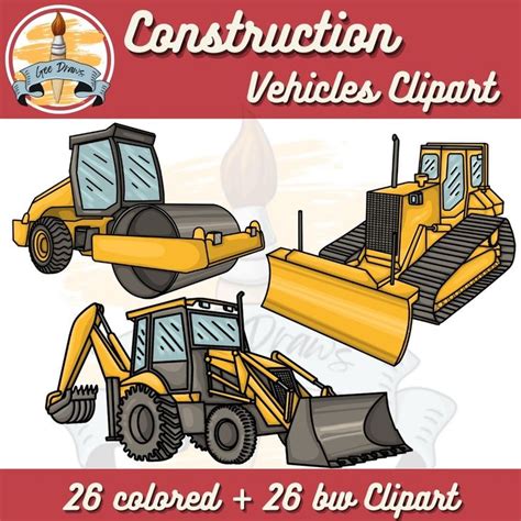 construction vehicles clipart colored and black and white ...