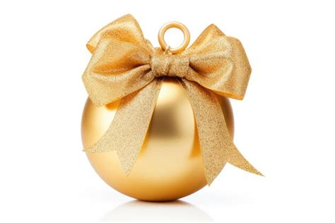 Premium Photo | Gold Christmas ball with ribbon and a bow