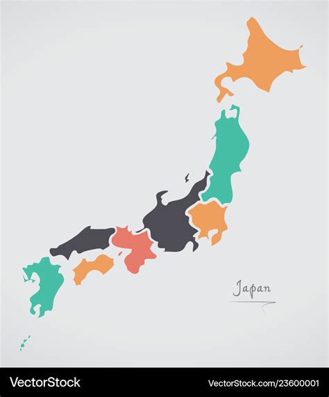 Japan map with states and modern round shapes Vector Image