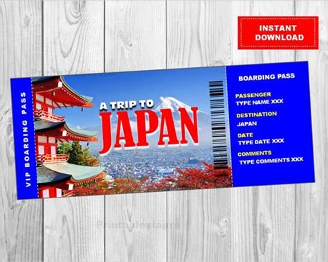 Printable Ticket to Japan Boarding Pass, Customizable Template, Digital ...