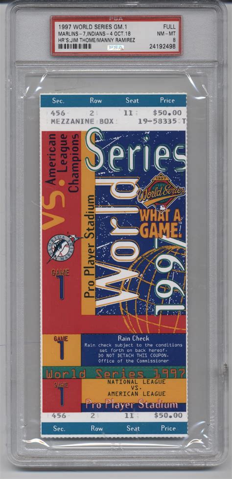 1997 World Series Game 1 Full Ticket PSA 8 - Tickets From The Past