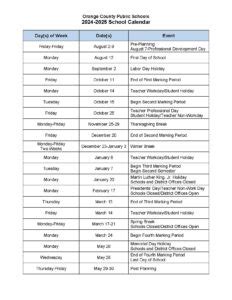 Orange County Public Schools Calendar 2024-2025 | OCPS Calendar