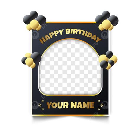 Black Color Photocall With Golden Border Happy Birthday Frame Vector ...