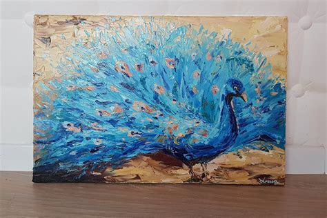 Peacock Painting Palette Knife Art Original on Canvas Abstract Bird Impasto Oil Painting Above ...