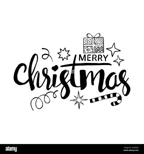 Merry Christmas lettering. Modern vector hand drawn calligraphy with Stock Vector Art ...