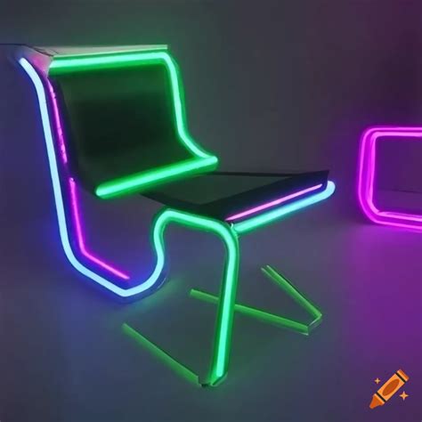 Futuristic neonpunk hard-edge block geometric cantilever chair with line led lighting on Craiyon