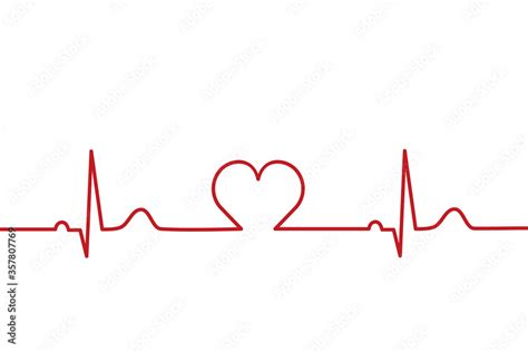 Normal electrocardiogram, EKG, ECG with heart in the middle. Heartbeat ...