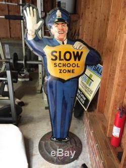 ORIGINAL 1950'S COCA-COLA POLICEMAN SCHOOL ZONE CROSSING GUARD METAL SIGN