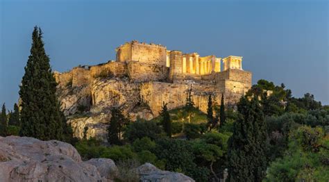 Acropolis of Athens at Night Stock Photo - Image of night, evening ...