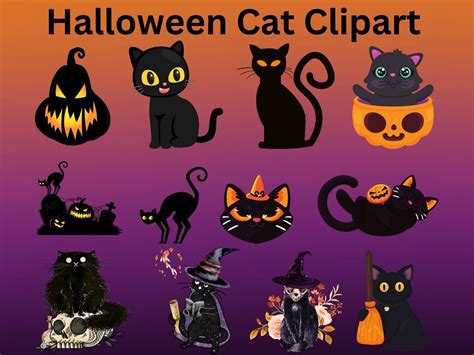 Set of 12 Picture Halloween Cat SVG Bundle Black Cat PNG - Etsy
