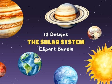 12 Solar System Planets Clipart Graphics Watercolor Outer - Etsy