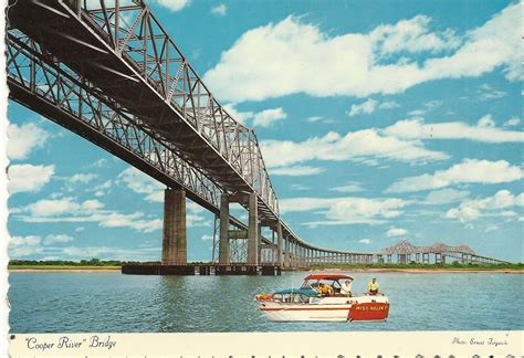 Post card showing the old Cooper River Bridge that crossed the Cooper River in Charleston SC. It ...