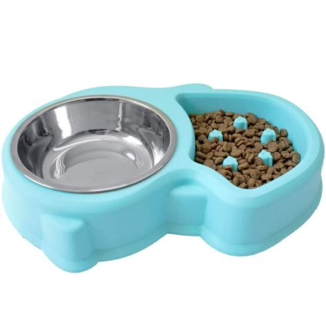 Slow Feed Anti-Choke Pet Bowl Feeder with Stainless Steel Metal Dog ...