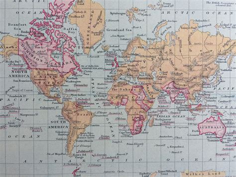 1910 The World in 1907 showing British Possessions Original Antique Map, 10 x 12 inches ...