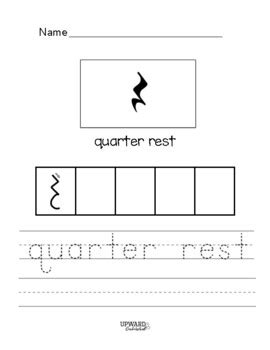 Quarter Rest, Half Rest and Whole Rest Worksheets by Upward and Outward