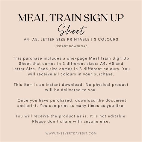 Meal Train Sign up Sheet Printable, Baby Shower Meal Train, New Parents Meal Train, Baby Shower ...