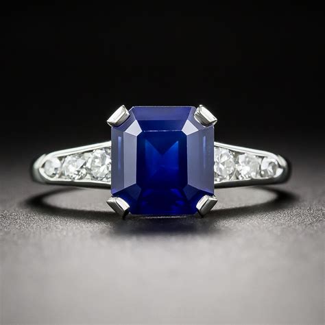 2.02 Carat Square Cut Sapphire, Platinum and Diamond Ring