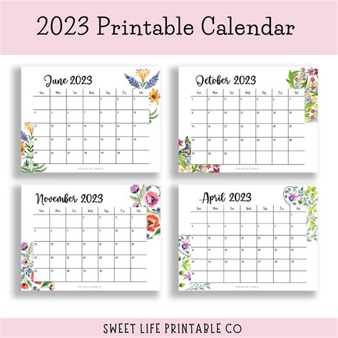 2023 Floral Calendar Wall Calendar Printable Calendar - Etsy