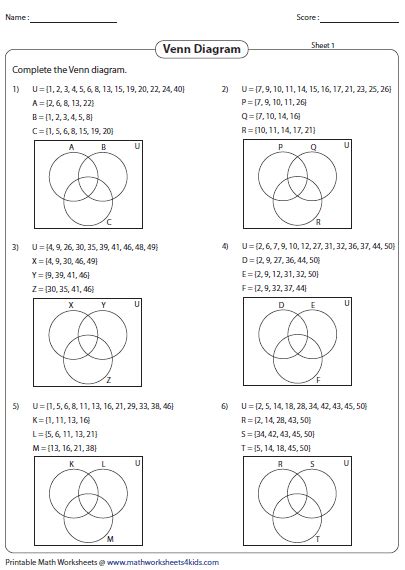 Venn diagram Worksheets